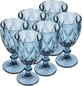 LYOR – Conjunto de 6 Taças de Vidro Para Água Diamond 325ml Azul – Mesa Posta – Itens Para Casa – Utensílios de Cozinha – Enxoval – Casamento – Decoração – Utilidades Domésticas