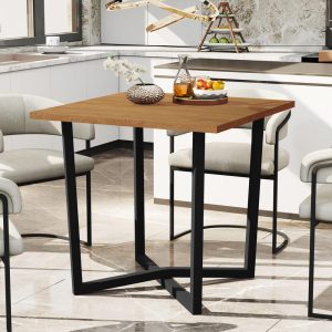 Mesa De Jantar 80×80 4 Lugares Valence Industrial Pés Em Aço – Preto/Nature