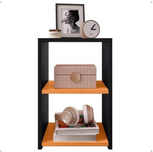 Mesa de Cabeceira com Pés Retrô Prateleira Bella – Preto/Cinamomo