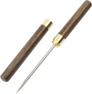 NUTJAM Picador de gelo de aço inoxidável, 1 pacote de ferramentas com capa de segurança, pegador de madeira antiderrapante para bares, cozinha, bartender quebrando gelo