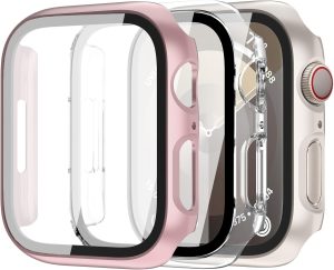 Pacote com 3 capas com protetor de tela de vidro temperado para Apple Watch 40 mm SE 2ª geração série 6/5/4/SE, capa protetora completa ultrafina resistente a arranhões para iWatch 40 mm acessórios