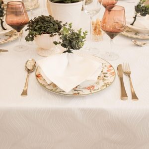 Toalha De Mesa Impermeável 10 Lugares 1,70 X 3,20m Jacquard (Ondas Branco)