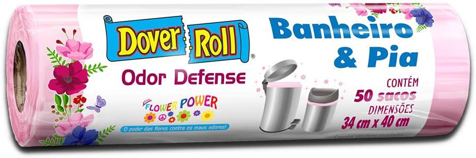 Dover-Roll Saco Para Lixo Odor Defense Banheiro & Pia Rosa Flower Power Rolo Com 50 Sacos