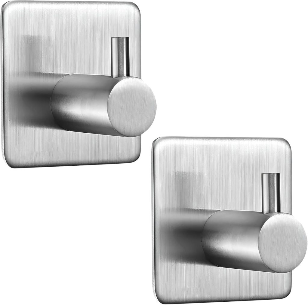 Kit 2 Ganchos Adesivos Aço Inox Premium Resistentes Até 5kg Multiuso, Ideal Para Organização em Superfícies Planas - Perfeito Para Cozinha, Quarto, Banheiro - Instalação Rápida Sem Furos